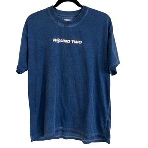 Round Two Blue Acid Wash Classic Logo Tee Medium